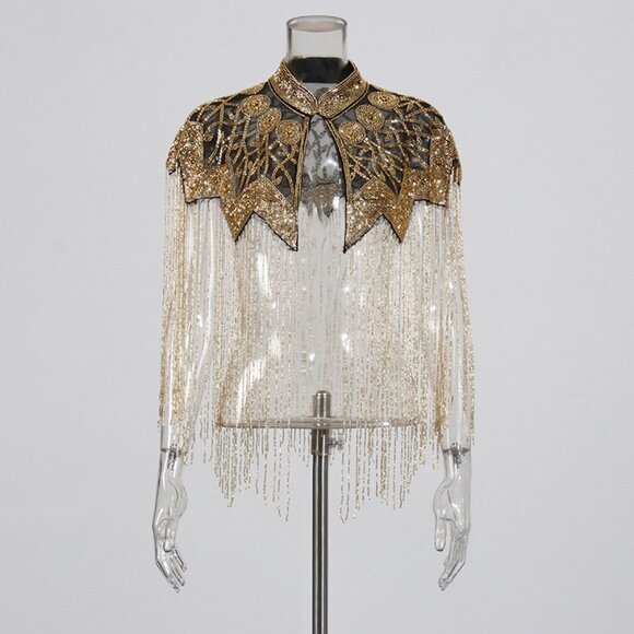 Vintage Style Luxury Beaded Evening Wrap - Tassel Cape Jacket - Picture 2 of 13